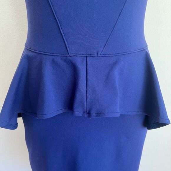 Bebe Blue Stretchy Bodycon Dress with Peplum and Mesh Size Medium - Picture 7 of 13